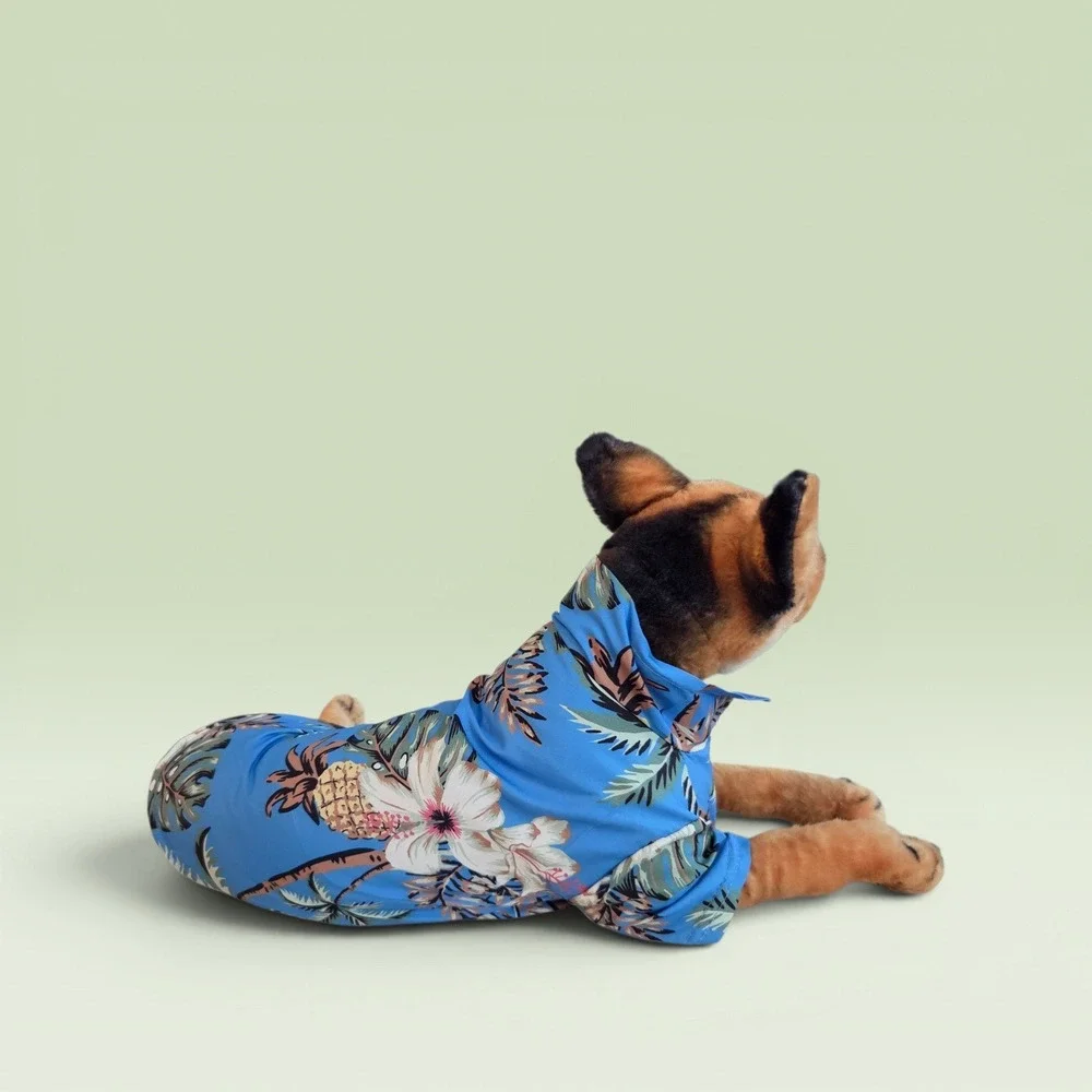 Blue Tropical Pineapple Hibiscus Print Pet Dog Shirt Small Hawaiian Aloha
